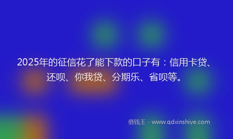 2025年的征信花了能下款的口子有：信用卡贷、还呗、你我贷、分期乐、省呗等。
