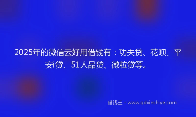 2025年的微信云好用借钱有：功夫贷、花呗、平安i贷、51人品贷、微粒贷等。