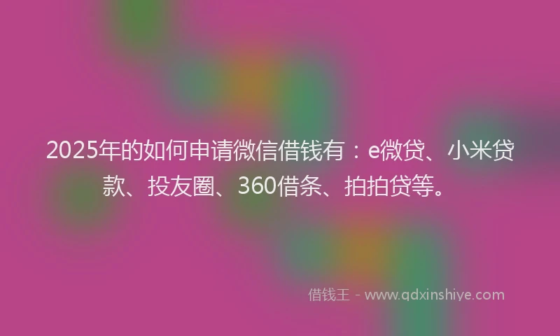 2025年的如何申请微信借钱有：e微贷、小米贷款、投友圈、360借条、拍拍贷等。