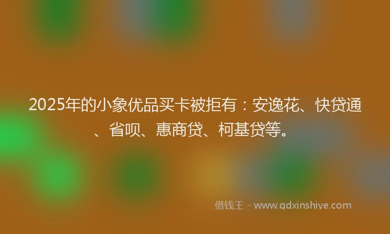 2025年的小象优品买卡被拒有：安逸花、快贷通、省呗、惠商贷、柯基贷等。