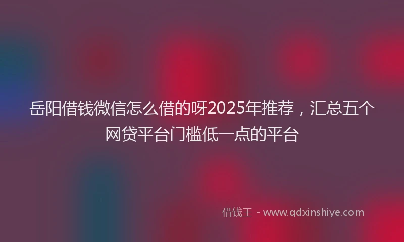 岳阳借钱微信怎么借的呀2025年推荐，汇总五个网贷平台门槛低一点的平台