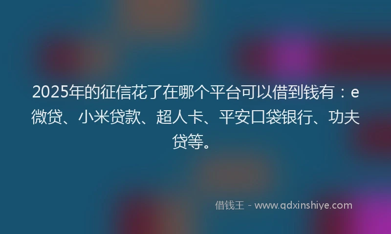 2025年的征信花了在哪个平台可以借到钱有：e微贷、小米贷款、超人卡、平安口袋银行、功夫贷等。