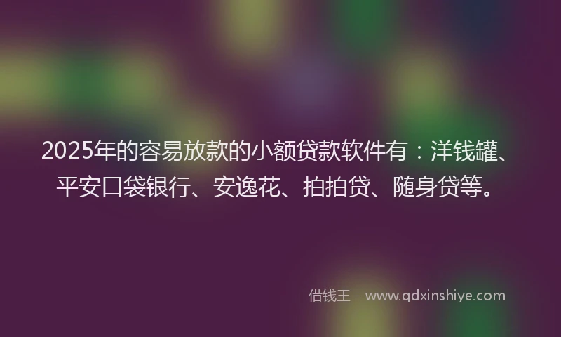 2025年的容易放款的小额贷款软件有：洋钱罐、平安口袋银行、安逸花、拍拍贷、随身贷等。
