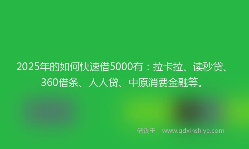 2025年的如何快速借5000有：拉卡拉、读秒贷、360借条、人人贷、中原消费金融等。