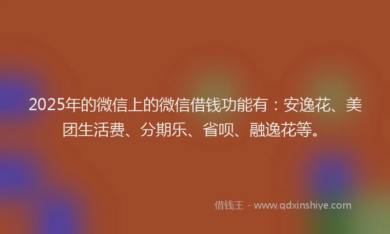 2025年的微信上的微信借钱功能有：安逸花、美团生活费、分期乐、省呗、融逸花等。