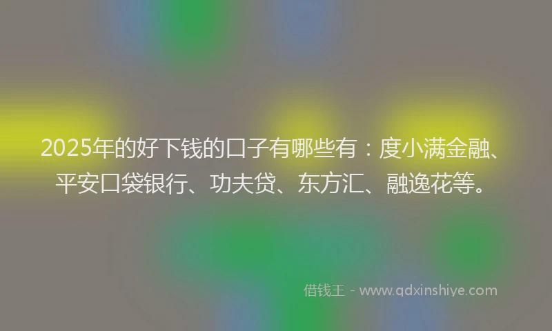 2025年的好下钱的口子有哪些有：度小满金融、平安口袋银行、功夫贷、东方汇、融逸花等。