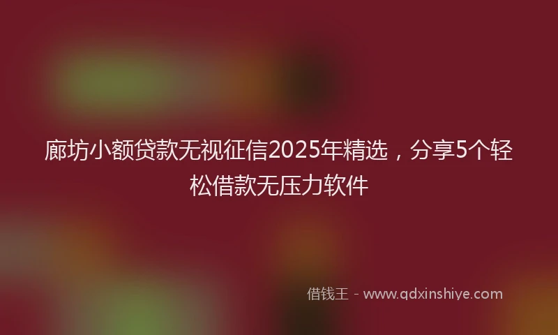 廊坊小额贷款无视征信2025年精选，分享5个轻松借款无压力软件