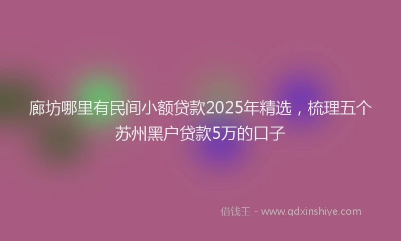 廊坊哪里有民间小额贷款2025年精选，梳理五个苏州黑户贷款5万的口子
