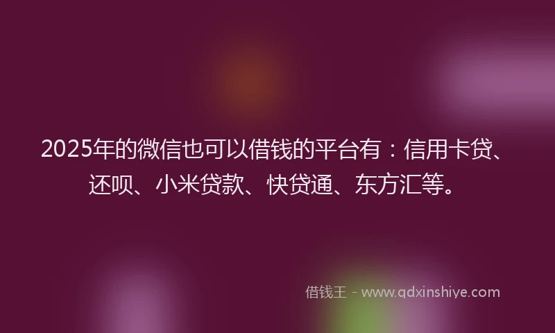 2025年的微信也可以借钱的平台有：信用卡贷、还呗、小米贷款、快贷通、东方汇等。
