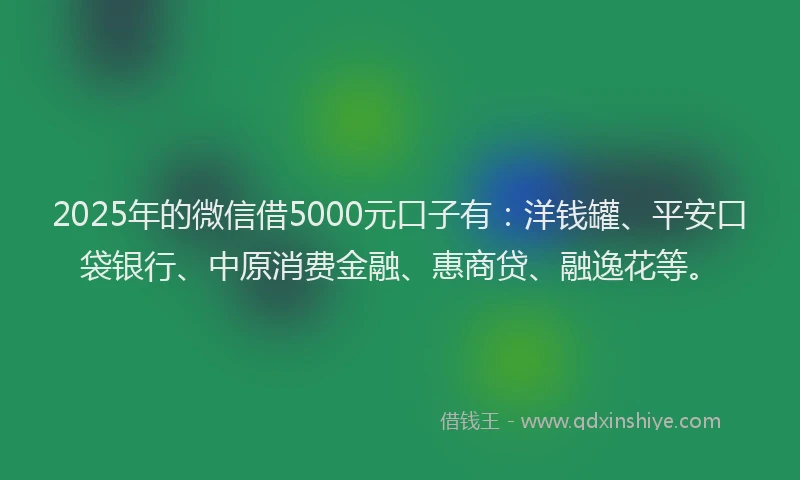 2025年的微信借5000元口子有：洋钱罐、平安口袋银行、中原消费金融、惠商贷、融逸花等。