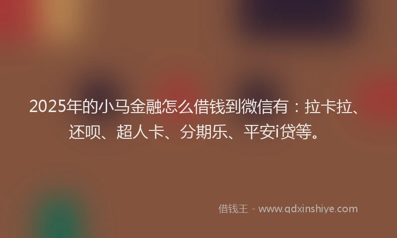 2025年的小马金融怎么借钱到微信有：拉卡拉、还呗、超人卡、分期乐、平安i贷等。