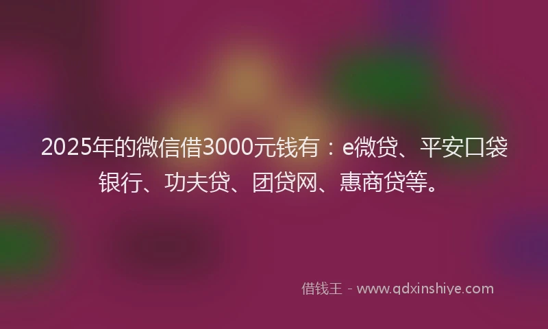 2025年的微信借3000元钱有：e微贷、平安口袋银行、功夫贷、团贷网、惠商贷等。