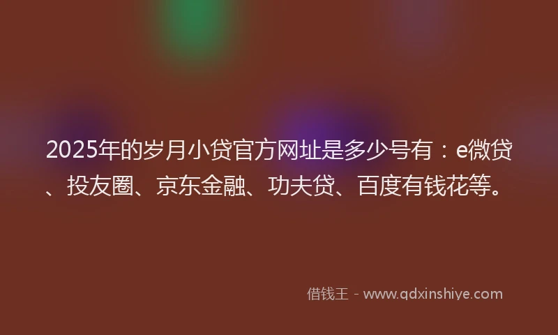 2025年的岁月小贷官方网址是多少号有：e微贷、投友圈、京东金融、功夫贷、百度有钱花等。