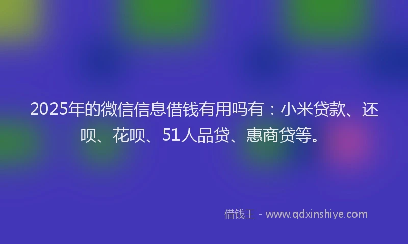 2025年的微信信息借钱有用吗有：小米贷款、还呗、花呗、51人品贷、惠商贷等。