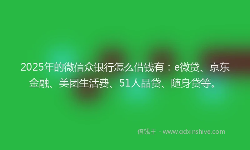 2025年的微信众银行怎么借钱有：e微贷、京东金融、美团生活费、51人品贷、随身贷等。