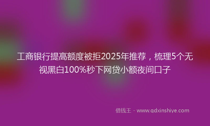 工商银行提高额度被拒2025年推荐，梳理5个无视黑白100%秒下网贷小额夜间口子