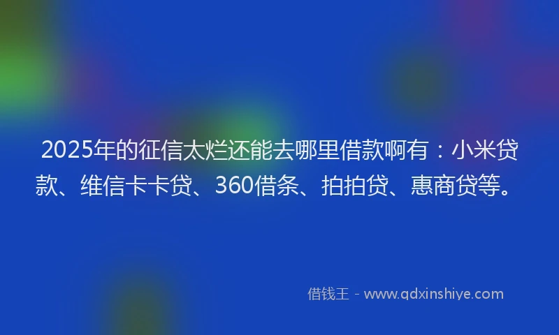 2025年的征信太烂还能去哪里借款啊有：小米贷款、维信卡卡贷、360借条、拍拍贷、惠商贷等。