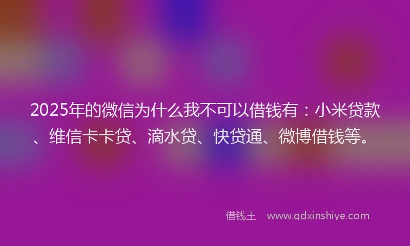 2025年的微信为什么我不可以借钱有：小米贷款、维信卡卡贷、滴水贷、快贷通、微博借钱等。