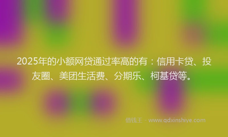 2025年的小额网贷通过率高的有：信用卡贷、投友圈、美团生活费、分期乐、柯基贷等。