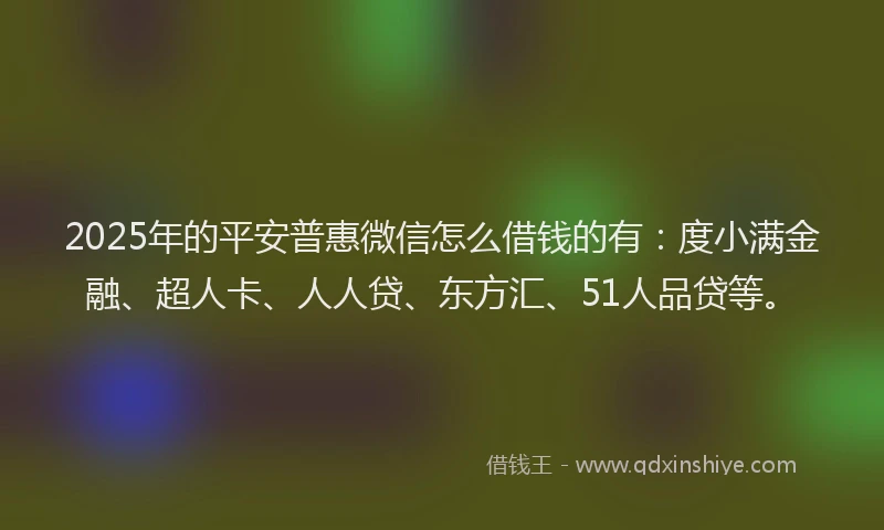 2025年的平安普惠微信怎么借钱的有：度小满金融、超人卡、人人贷、东方汇、51人品贷等。