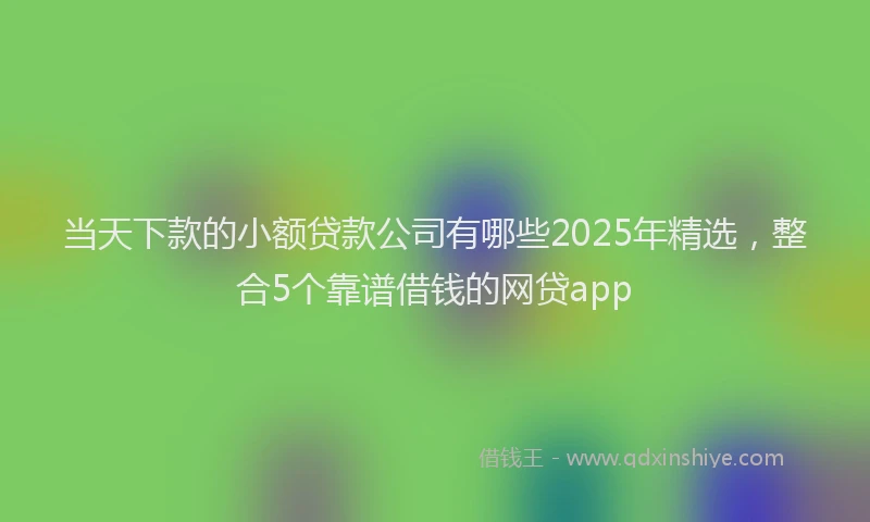 当天下款的小额贷款公司有哪些2025年精选，整合5个靠谱借钱的网贷app