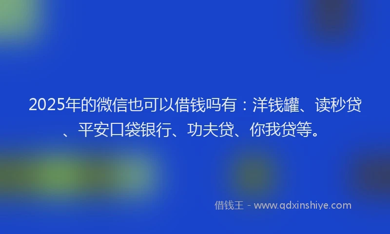 2025年的微信也可以借钱吗有：洋钱罐、读秒贷、平安口袋银行、功夫贷、你我贷等。