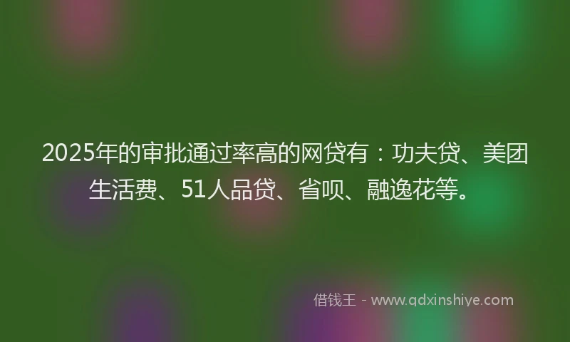 2025年的审批通过率高的网贷有：功夫贷、美团生活费、51人品贷、省呗、融逸花等。
