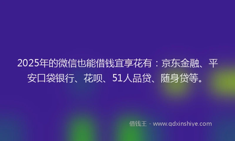 2025年的微信也能借钱宜享花有：京东金融、平安口袋银行、花呗、51人品贷、随身贷等。