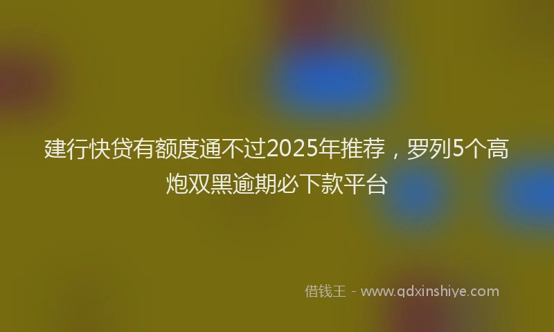 建行快贷有额度通不过2025年推荐，罗列5个高炮双黑逾期必下款平台