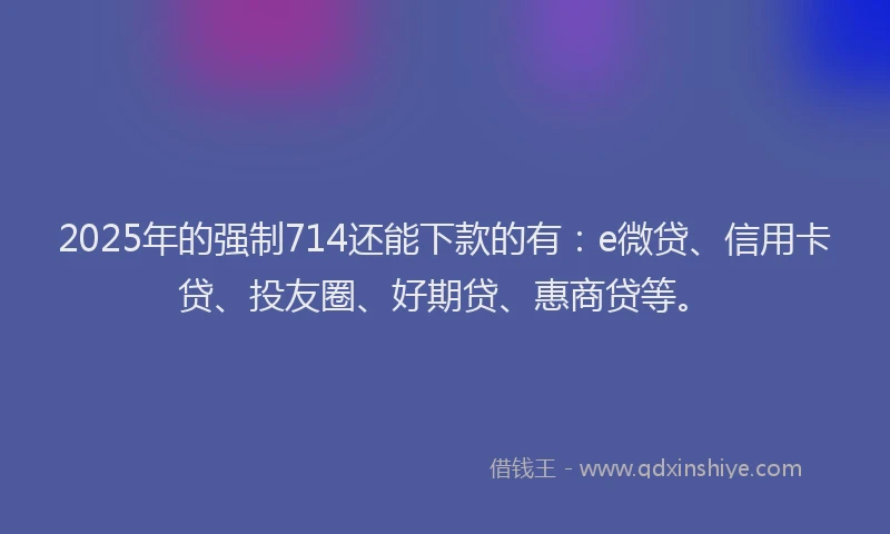 2025年的强制714还能下款的有：e微贷、信用卡贷、投友圈、好期贷、惠商贷等。