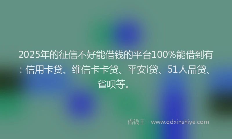 2025年的征信不好能借钱的平台100%能借到有：信用卡贷、维信卡卡贷、平安i贷、51人品贷、省呗等。