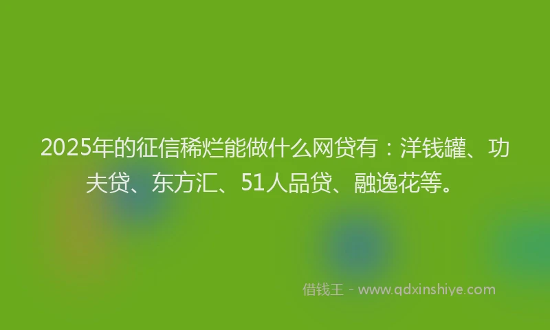 2025年的征信稀烂能做什么网贷有：洋钱罐、功夫贷、东方汇、51人品贷、融逸花等。
