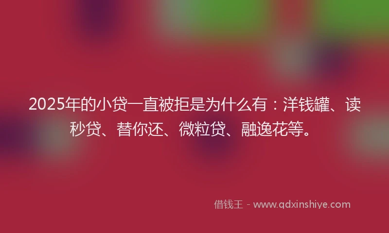 2025年的小贷一直被拒是为什么有：洋钱罐、读秒贷、替你还、微粒贷、融逸花等。