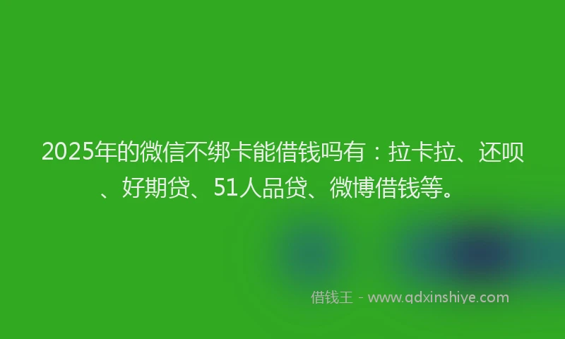 2025年的微信不绑卡能借钱吗有：拉卡拉、还呗、好期贷、51人品贷、微博借钱等。