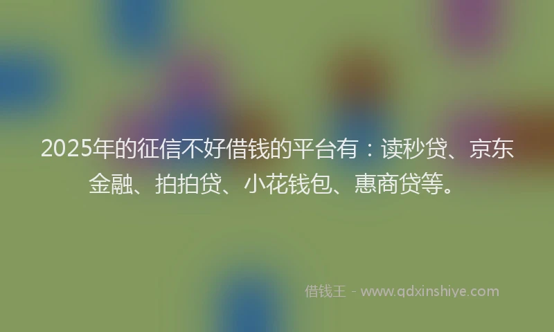 2025年的征信不好借钱的平台有：读秒贷、京东金融、拍拍贷、小花钱包、惠商贷等。