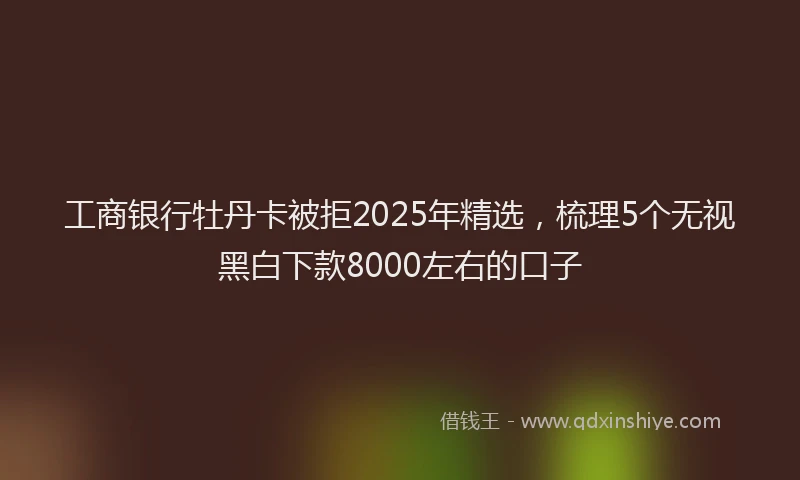 工商银行牡丹卡被拒2025年精选，梳理5个无视黑白下款8000左右的口子