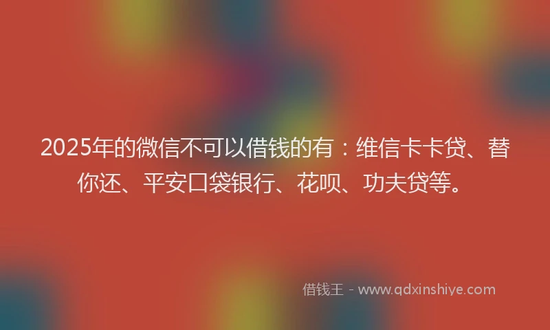 2025年的微信不可以借钱的有：维信卡卡贷、替你还、平安口袋银行、花呗、功夫贷等。