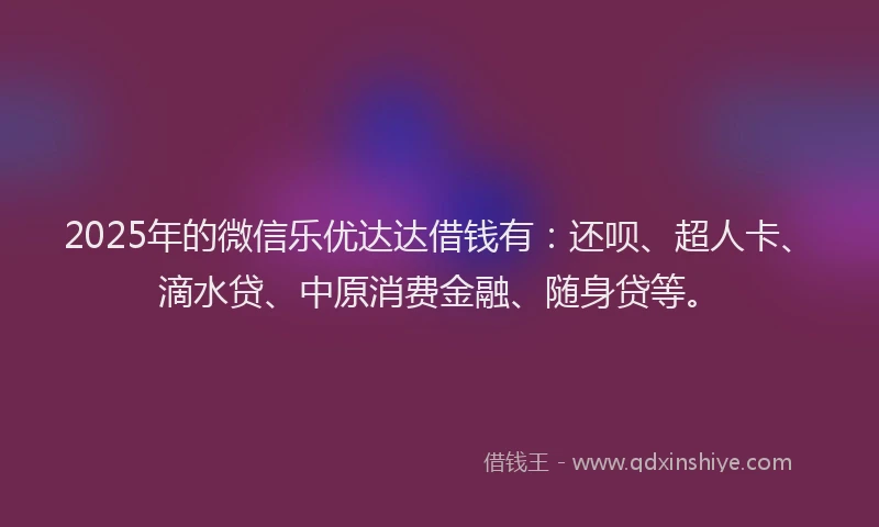 2025年的微信乐优达达借钱有：还呗、超人卡、滴水贷、中原消费金融、随身贷等。