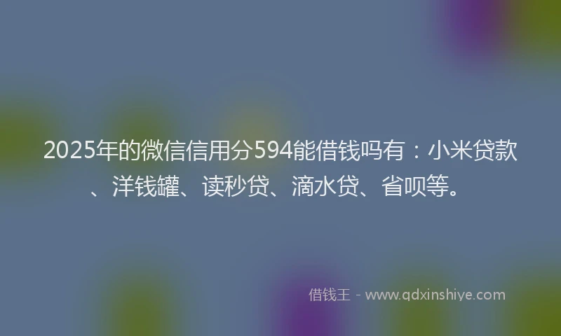 2025年的微信信用分594能借钱吗有：小米贷款、洋钱罐、读秒贷、滴水贷、省呗等。