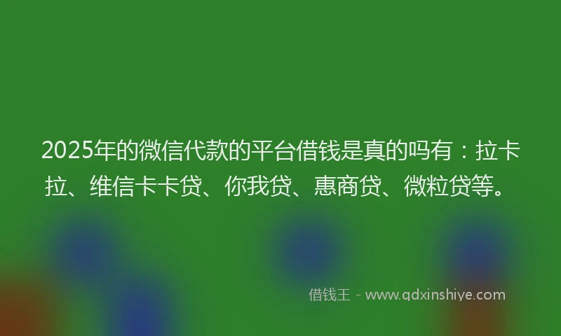 2025年的微信代款的平台借钱是真的吗有：拉卡拉、维信卡卡贷、你我贷、惠商贷、微粒贷等。
