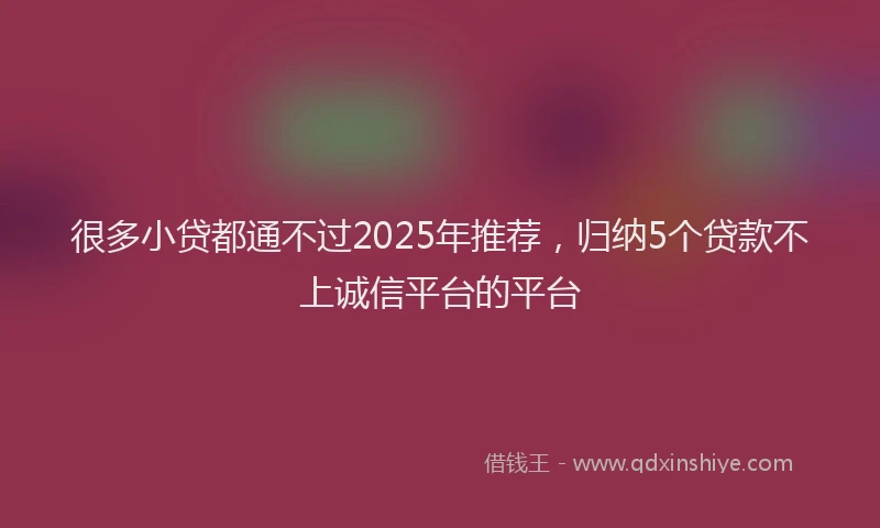 很多小贷都通不过2025年推荐，归纳5个贷款不上诚信平台的平台