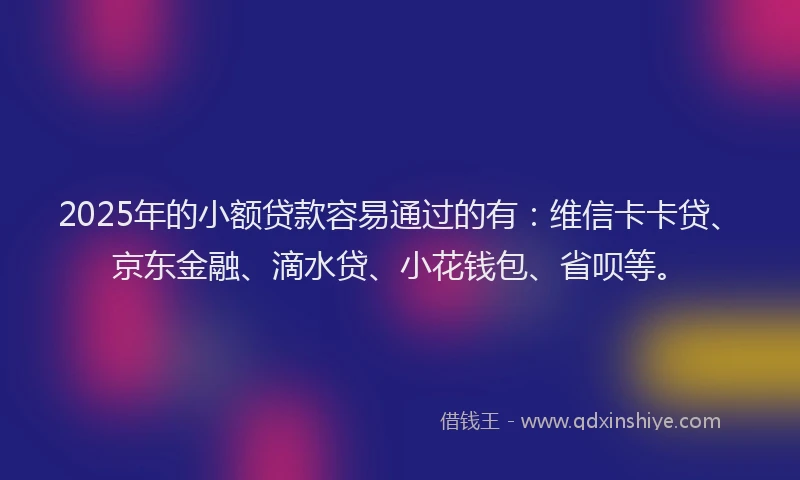 2025年的小额贷款容易通过的有：维信卡卡贷、京东金融、滴水贷、小花钱包、省呗等。