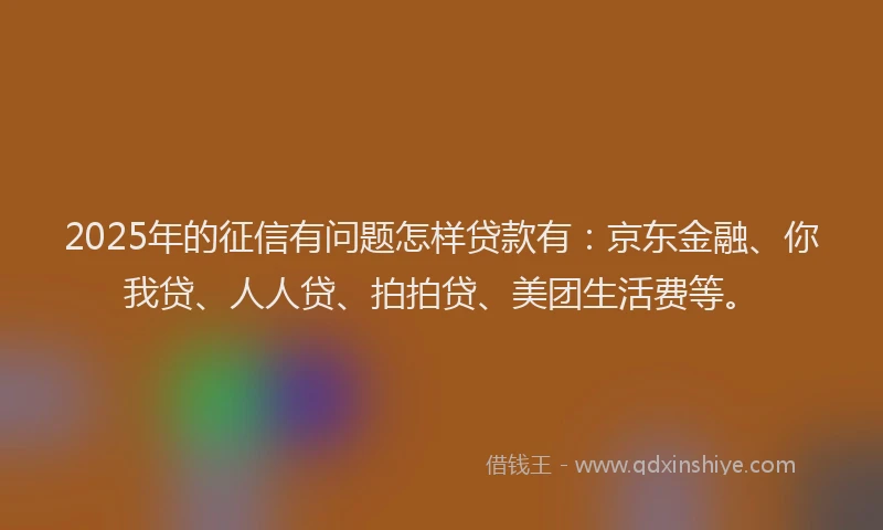 2025年的征信有问题怎样贷款有：京东金融、你我贷、人人贷、拍拍贷、美团生活费等。