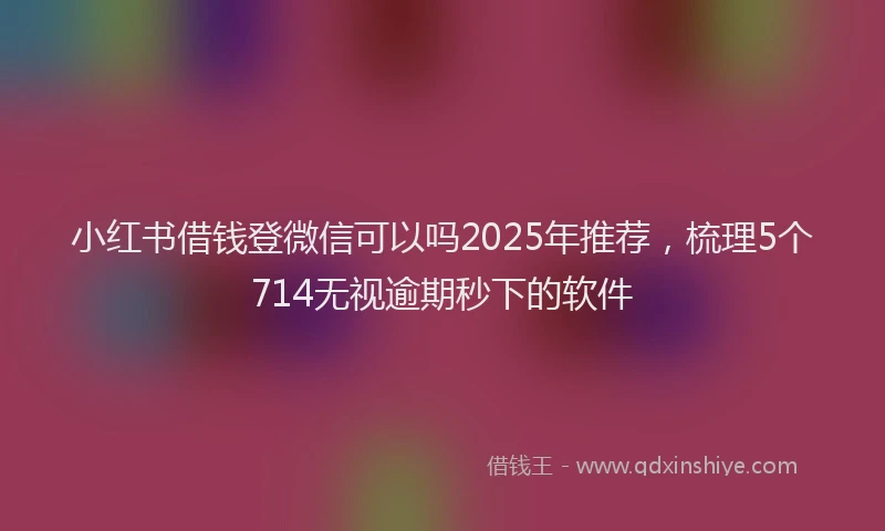 小红书借钱登微信可以吗2025年推荐，梳理5个714无视逾期秒下的软件