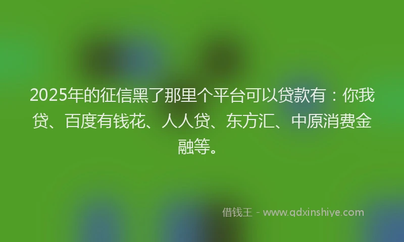 2025年的征信黑了那里个平台可以贷款有：你我贷、百度有钱花、人人贷、东方汇、中原消费金融等。