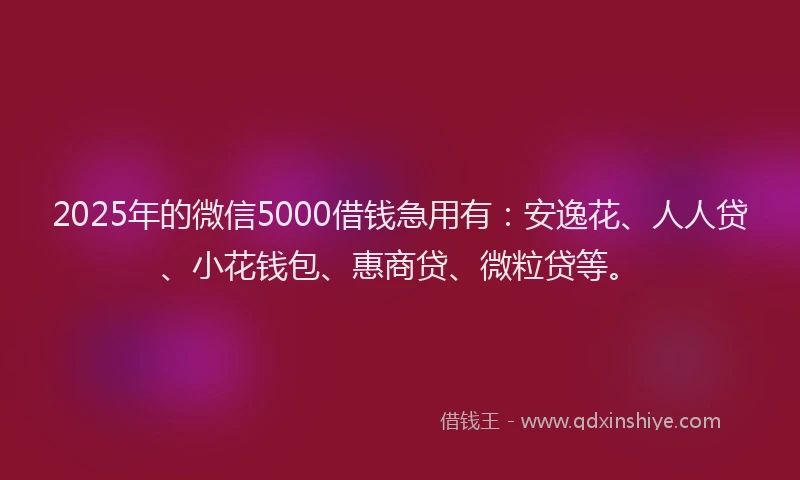 2025年的微信5000借钱急用有：安逸花、人人贷、小花钱包、惠商贷、微粒贷等。