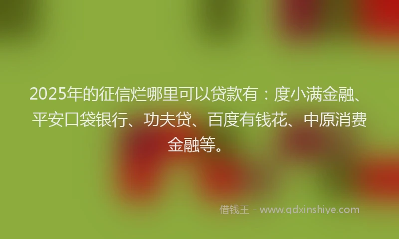 2025年的征信烂哪里可以贷款有：度小满金融、平安口袋银行、功夫贷、百度有钱花、中原消费金融等。