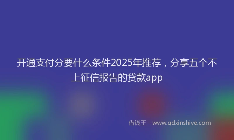 开通支付分要什么条件2025年推荐，分享五个不上征信报告的贷款app