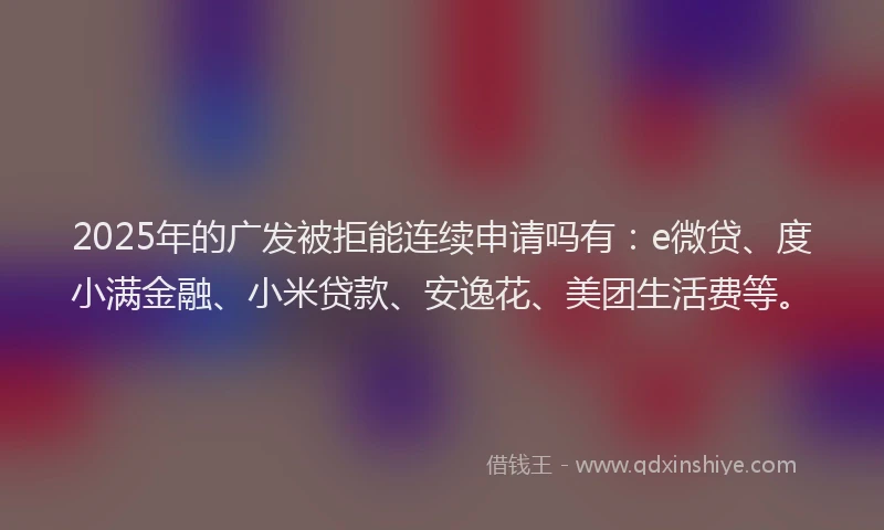 2025年的广发被拒能连续申请吗有：e微贷、度小满金融、小米贷款、安逸花、美团生活费等。