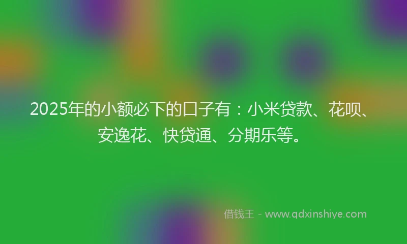2025年的小额必下的口子有：小米贷款、花呗、安逸花、快贷通、分期乐等。